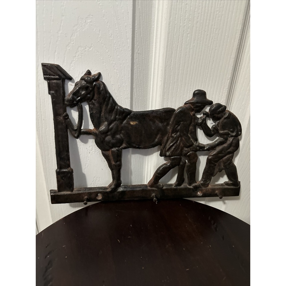 Vintage Horse Cast Iron Key Holder, 3 hooks, Country Western, 8x12